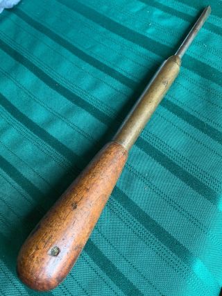Large Vintage Unique Ratcheting Push Pump Screwdriver Drill Brass & Wood Handle