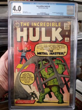 Incredible Hulk 6 Cgc 4.  0 Ow/w 1st Teen Brigade & Metal Master (magneto Tryout)