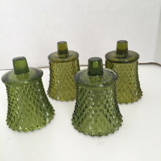 Vintage Homco Set Of 4 Green Peg Votives Diamond Glass Candle Holders