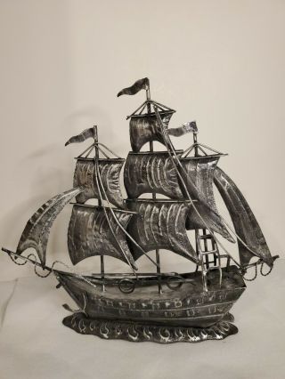 Metal Tin Pirate Ship Sail Boat Nautical Decor 12 " W 10 " H