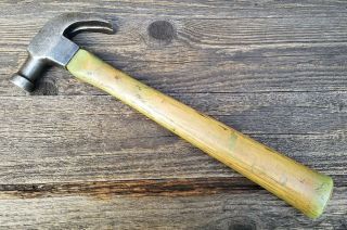 Vintage Cheney Claw Hammer W/ Wood Handle - Carpentry Round Head Curved Claw