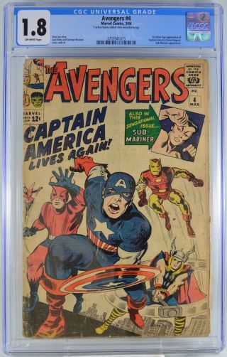 Avengers 4 Cgc 1.  8 1st Silver Age Captain America 1964