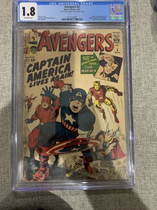 Avengers 4 Cgc 1.  8 1st Silver Age Captain America