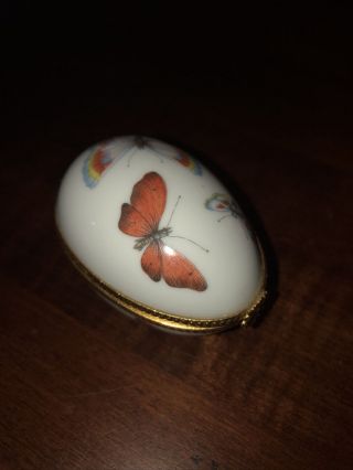Gorgeous Limoges Egg Shaped Trinket Box With Butterflies Made In France