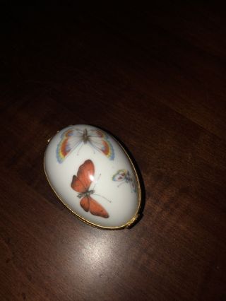 GORGEOUS LIMOGES EGG SHAPED TRINKET BOX WITH BUTTERFLIES MADE IN FRANCE 2