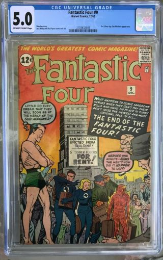 Fantastic Four 9 (1962) Cgc 5.  0 - - O/w To White Pages; Submariner Appearance