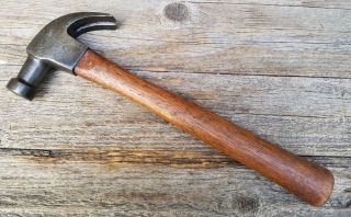 Vintage Artisan Claw Hammer W/ Wood Handle - Carpentry Round Head Curved Claw