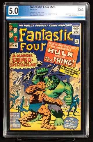 Fantastic Four 25 (marvel) Pgx 5.  0 Vg / Fn Hulk V Thing Battle Unpressed