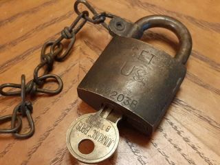 Vintage Brass Us American Padlock Lock W/ Key Army Military M203b