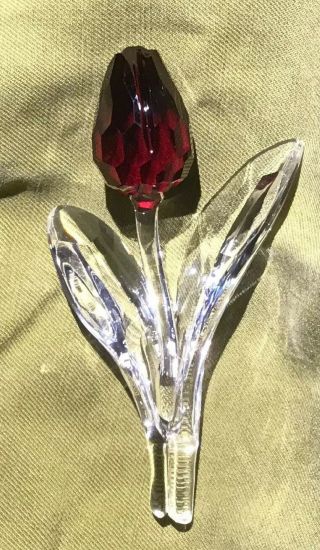 Swarovski Crystal Signed Lovely Ruby Red 3.  5 " Tulip Figurine Box