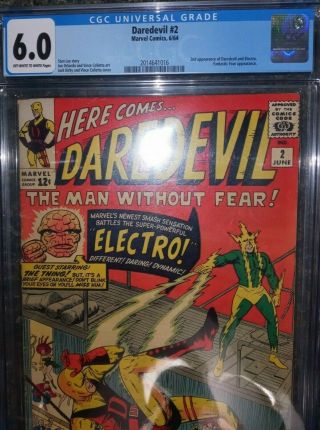 Daredevil 2 Cgc 6.  0 Ow/white Pages Second Daredevil & Electro Fantastic Four 1