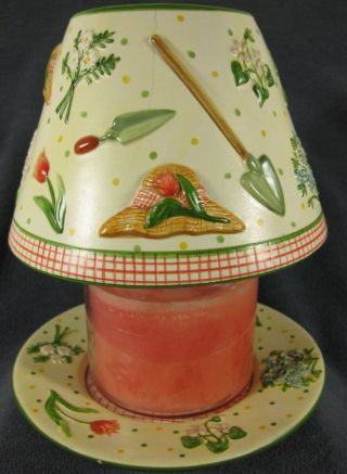 Yankee Candle Medium/large Jar Shade & Matching Plate Garden Flowers Tools Read