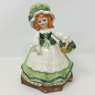 Lefton Irish Girl Music Box Porcelain My Wild Irish Rose St Patricks Day