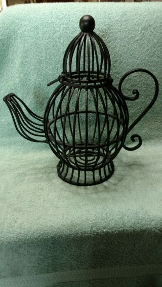 Wrought Iron Tea Pot Shaped Candle Holder Black 11 1/2 " Tall