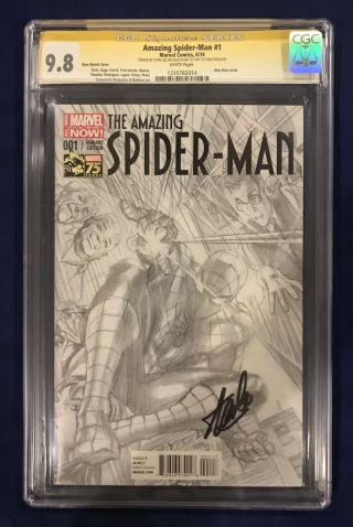Spider - Man 1 Alex Ross Sketch Variant 1:300 Cgc 9.  8 Signed By Stan Lee