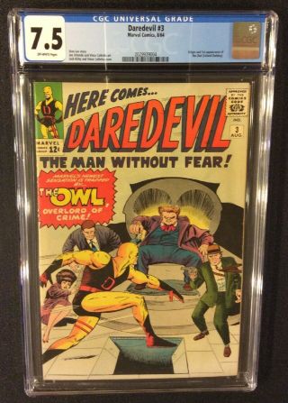 Daredevil 3 Comic Book Cgc 7.  5 Marvel 1964 Jack Kirby Stan Lee 1st App The Owl