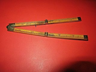 Vintage C S Co No.  65 Small 3 " To 12 " Folding Brass & Wood Carpenter 