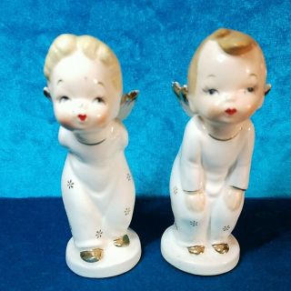 Vintage 1956 Napco Porcelain Salt & Pepper Angels Boy And Girl Made In Japan.  P5