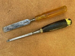 2 Quality Vintage Firmer Wood Chisels By Stormont & Footprint.  Ready To Use.