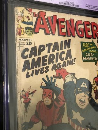 Avengers 4 Marvel 1964 CGC (2.  0) RESTORED.  1st Captain America Silver Age App 5