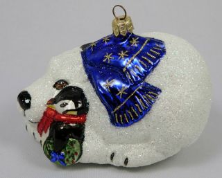 Slavic Treasures Polar Pals Glass Ornament Polar Bear & Penguin (style Of Radko)