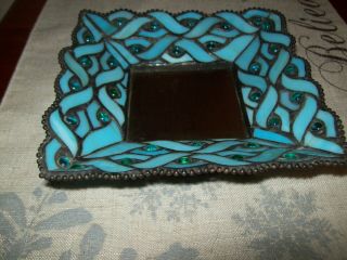 Partylite Spring Water Square Pillar Candle Holder Tiffany Style Blue Glass