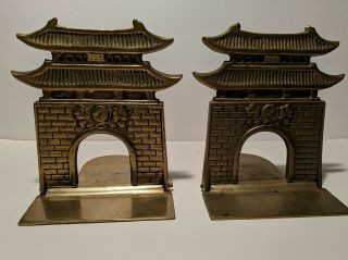 Vintage Solid Brass Folding Pagoda Bookends Made In Korea