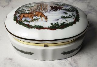 1986 Melodies Of Christmas Heritage House Porcelain Music Box White Christmas