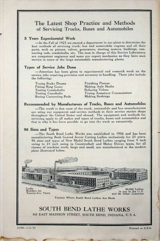 Vintage 1931 South Bend Lathe Bulletin 30 Latest Shop Practice D17A0190 3