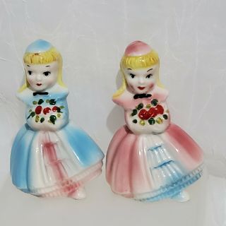 Vintage Porcelain Southern Belle Girls Salt Pepper Shakers Made In Japan Lady