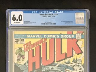 Incredible Hulk 180 - 1st App of Wolverine in Last Page Cameo - CGC 6.  0 2