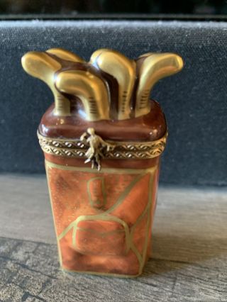 Limoges France Peint Main Rochard Porcelain Golf Bag Trinket Box