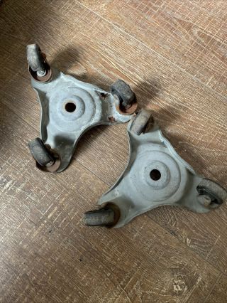 2 Vintage Bassick 3 Wheel Swivel Caster Furniture Dollies 7A 2