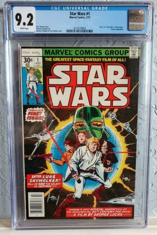 Star Wars 1 (1977).  Cgc 9.  2 Nm - White Pages 1st Luke 1st Leia 1st Vader Marvel