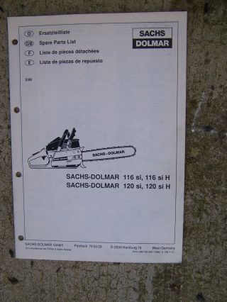 1989 Sachs Dolmar Chain Saw Spare Parts List 116si 116sih 120si 120sih Tool V
