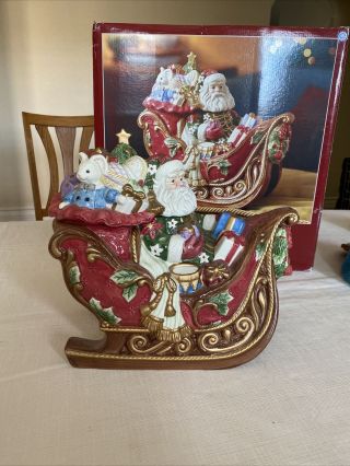 Large Collectible Retired Fitz And Floyd Cookie Jar " Santa’s Sleigh "