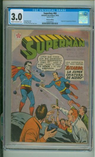 Superboy 68 3.  0 Cgc Origin & 1st App Of Bizarro Mexican Edition 1959