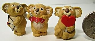 Hallmark Merry Miniature Valentines 1988 3 Koalas Hearts,  Bow & Arrow,  Lollipop