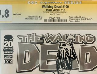 The Walking Dead 100 CGC SS 9.  8 Kirkman Sig.  1:200 Sketch 1st Negan,  Lucille. 4