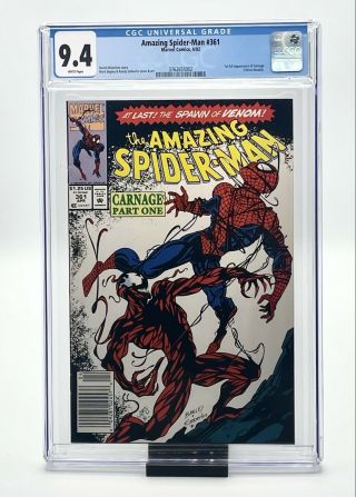 Cgc 9.  4 Spider - Man 361 Newstand 1st Appearance Of Carnage Mark Bagley