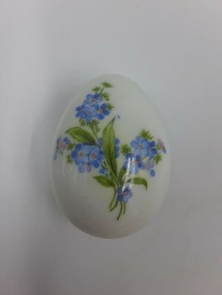 Limoges Porcelain Hand Painted Egg Shaped Trinket Box w/ Gold Rim - Blue Floral 2