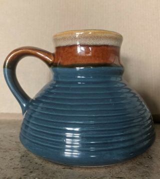 Vintage Stoneware Wide Bottom No Spill Coffee Mug Blue Brown Glazedtaiwan