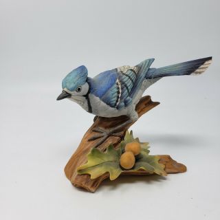 Blue Jay Bird By Andrea Sadek Oak Leaves Figurine Porcelain Vintage Japan 9973