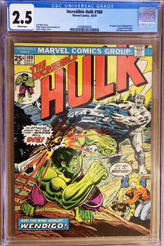 Incredible Hulk 180 Marvel 1974 Cgc 2.  5 Wolverine 1st Appearance (cameo)