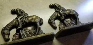 Pair Vintage END OF THE TRAIL ? Antique Cast Iron Metal Horse Bookends Book Ends 3