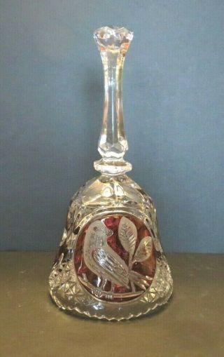 Hofbauer Byrdes 7 7/8 Inch Crystal Bell - Clear And Red Glass - Germany