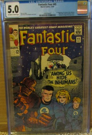 Fantastic Four 45 Cgc 5.  0 1st App Of Lockjaw & The Inhumans Stan Lee Story 65