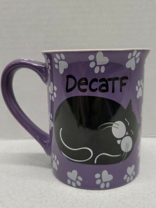 Kitty Cat Coffee Mug Lorrie Veasey Our Name Is Mud Decatf Cup Purple White Paws