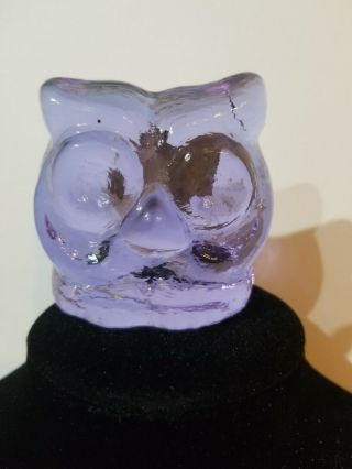 Vintage Light Purple Glass Owl Paperweight Marked Roma