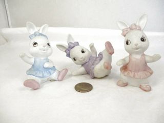 Homco Set 3 White Bunny Rabbit Girl Ballerina Figurines Easter Porcelain 1418 B
